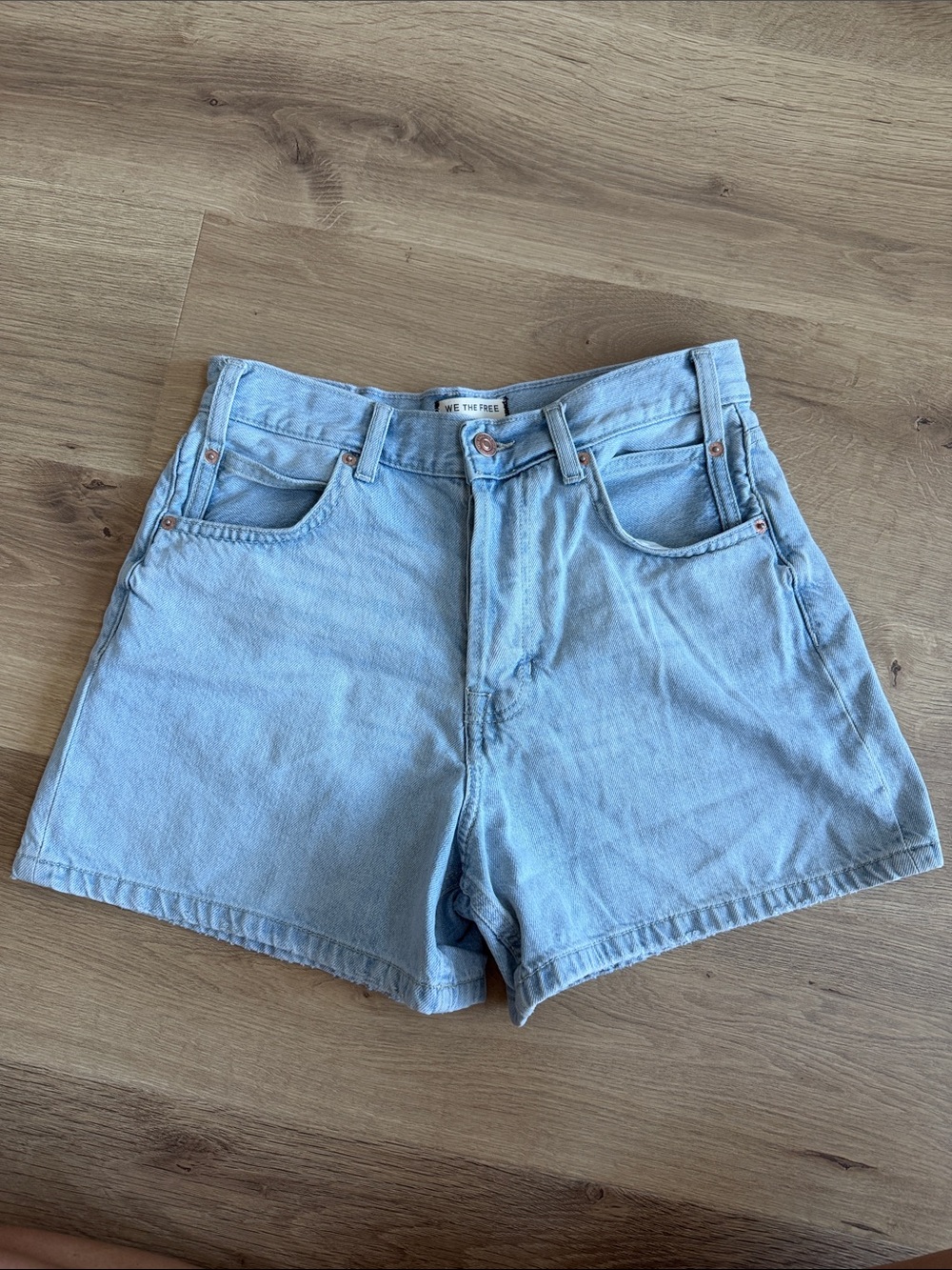 We The Free Light Blue High-Rise Denim Shorts